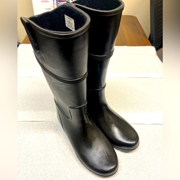Women's SPERRY TOP-SIDER Black Waterproof Rubber Knee High Boots Size 9 - Picture 1 of 11